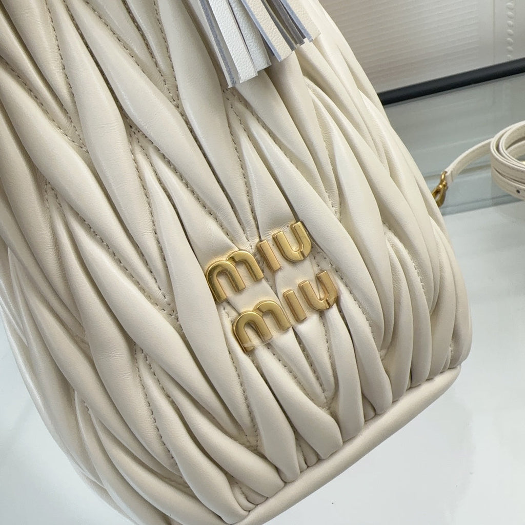 MIU MIU MATELASSÉ HANDBAG 20 IN WHITE LAMBSKIN