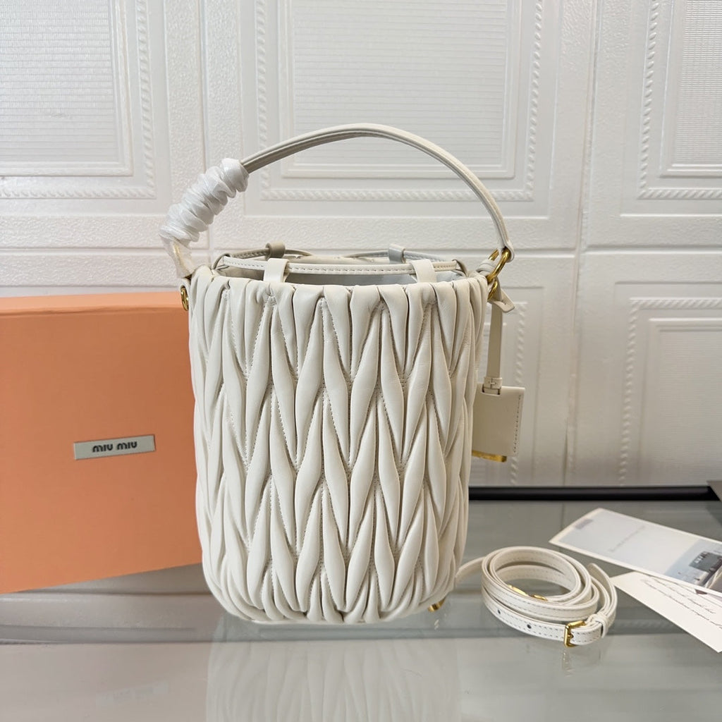 MIU MIU MATELASSÉ HANDBAG 20 IN WHITE LAMBSKIN