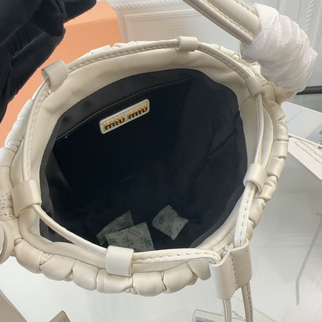 MIU MIU MATELASSÉ HANDBAG 20 IN WHITE LAMBSKIN
