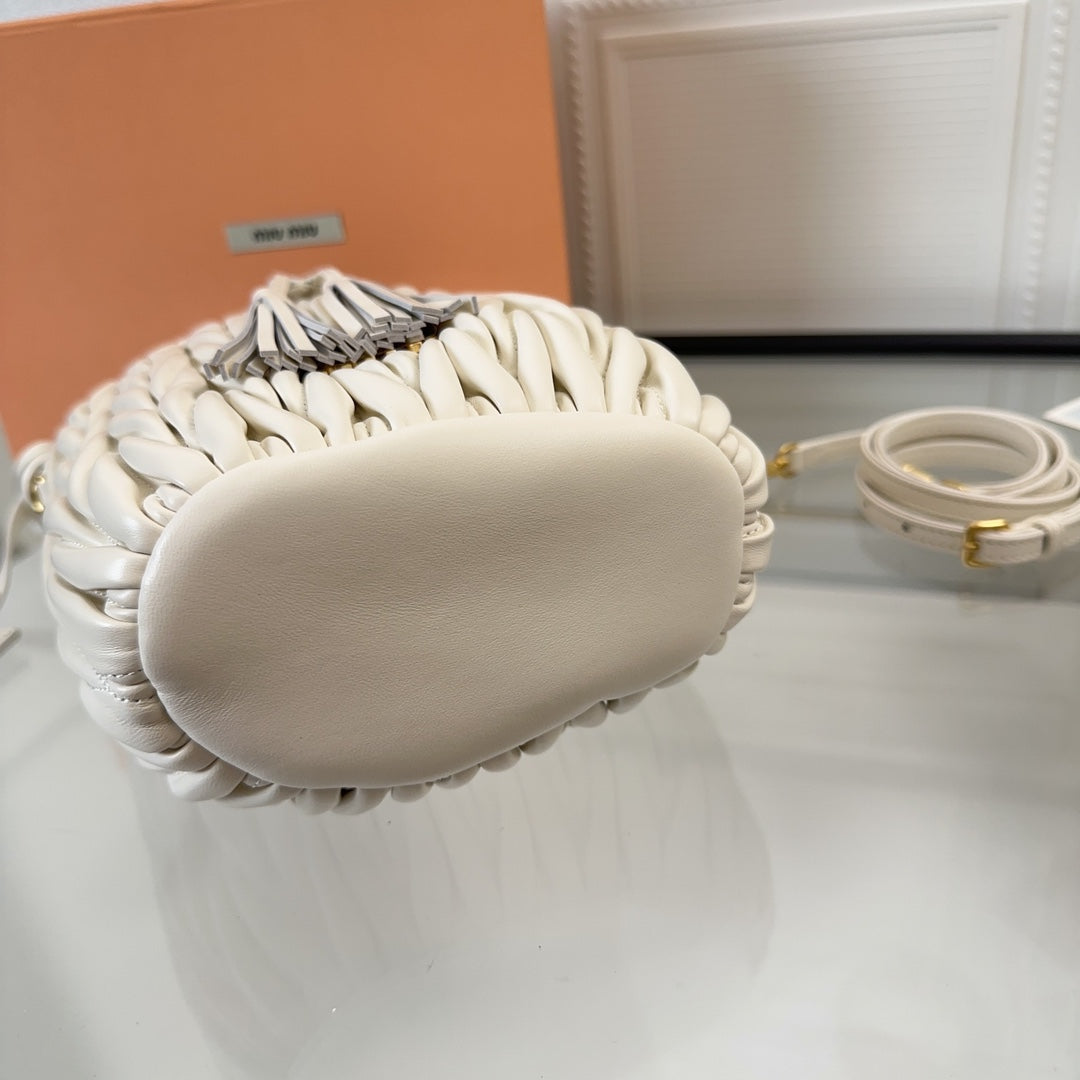 MIU MIU MATELASSÉ HANDBAG 20 IN WHITE LAMBSKIN