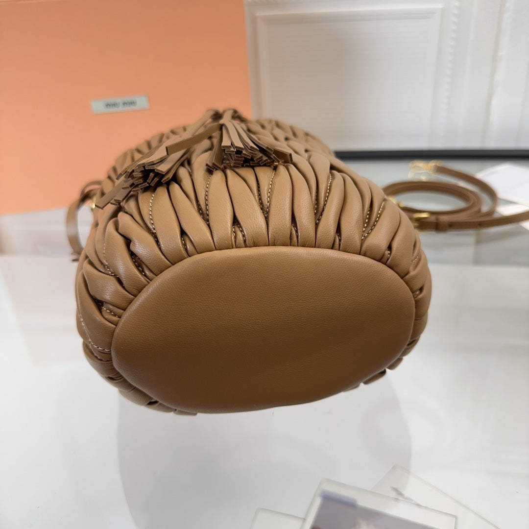 MIU MIU MATELASSÉ HANDBAG 20 IN BROWN LAMBSKIN