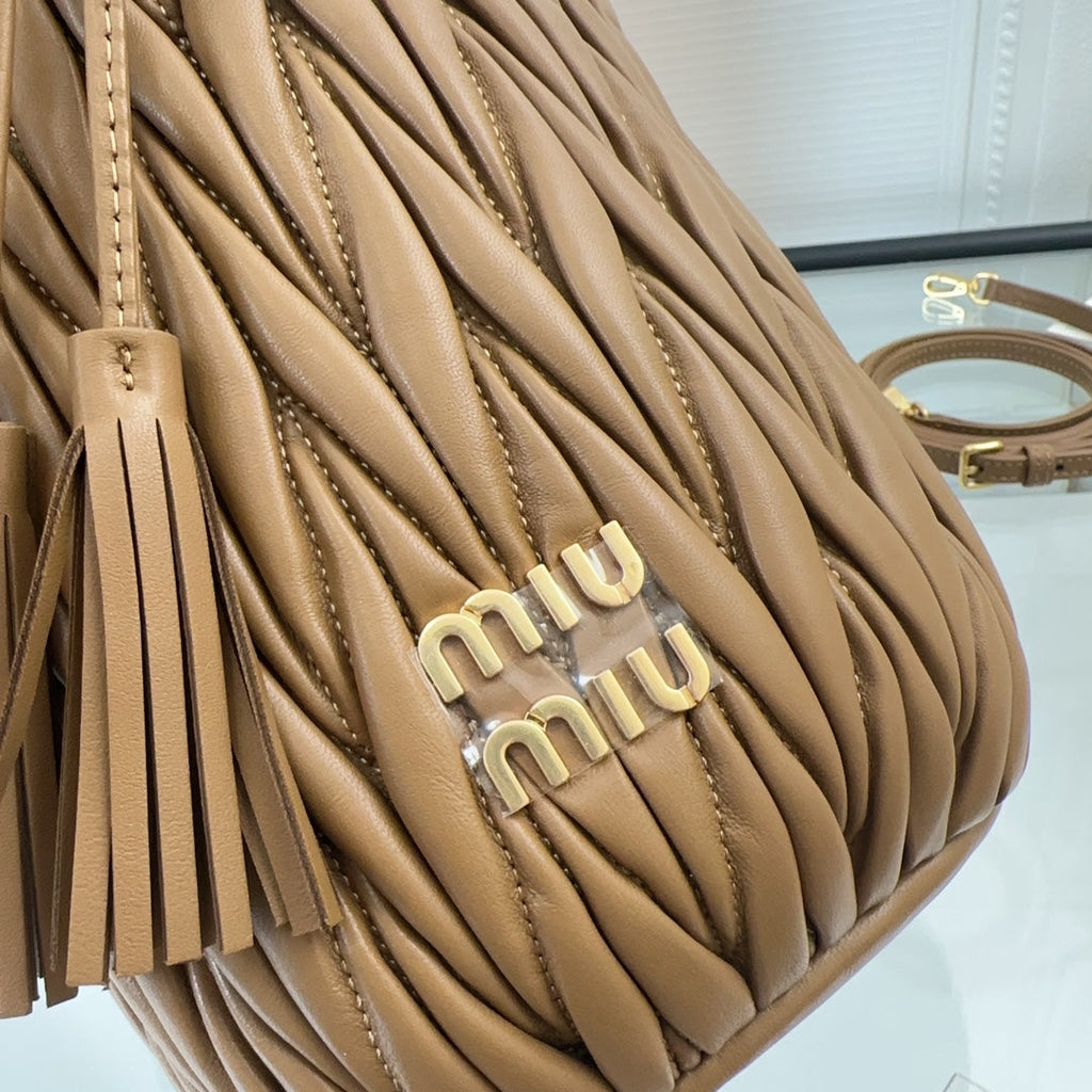 MIU MIU MATELASSÉ HANDBAG 20 IN BROWN LAMBSKIN