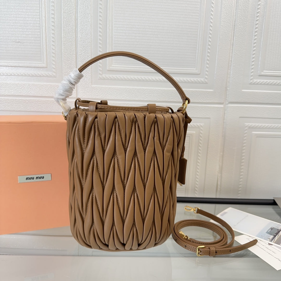 MIU MIU MATELASSÉ HANDBAG 20 IN BROWN LAMBSKIN