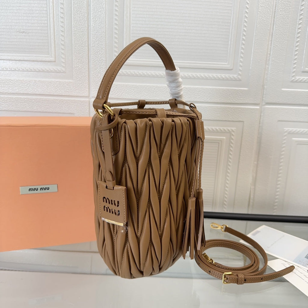 MIU MIU MATELASSÉ HANDBAG 20 IN BROWN LAMBSKIN