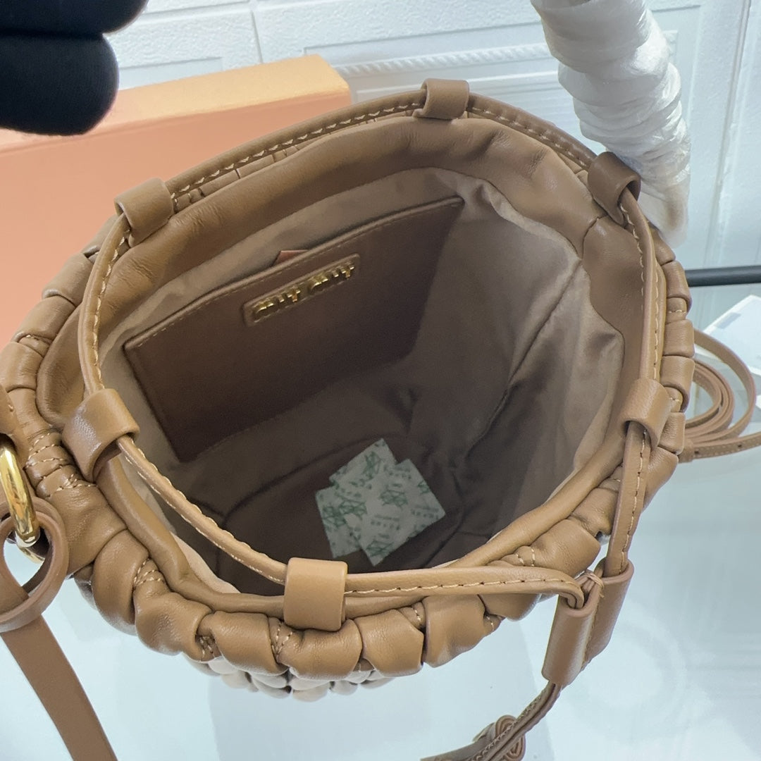MIU MIU MATELASSÉ HANDBAG 20 IN BROWN LAMBSKIN