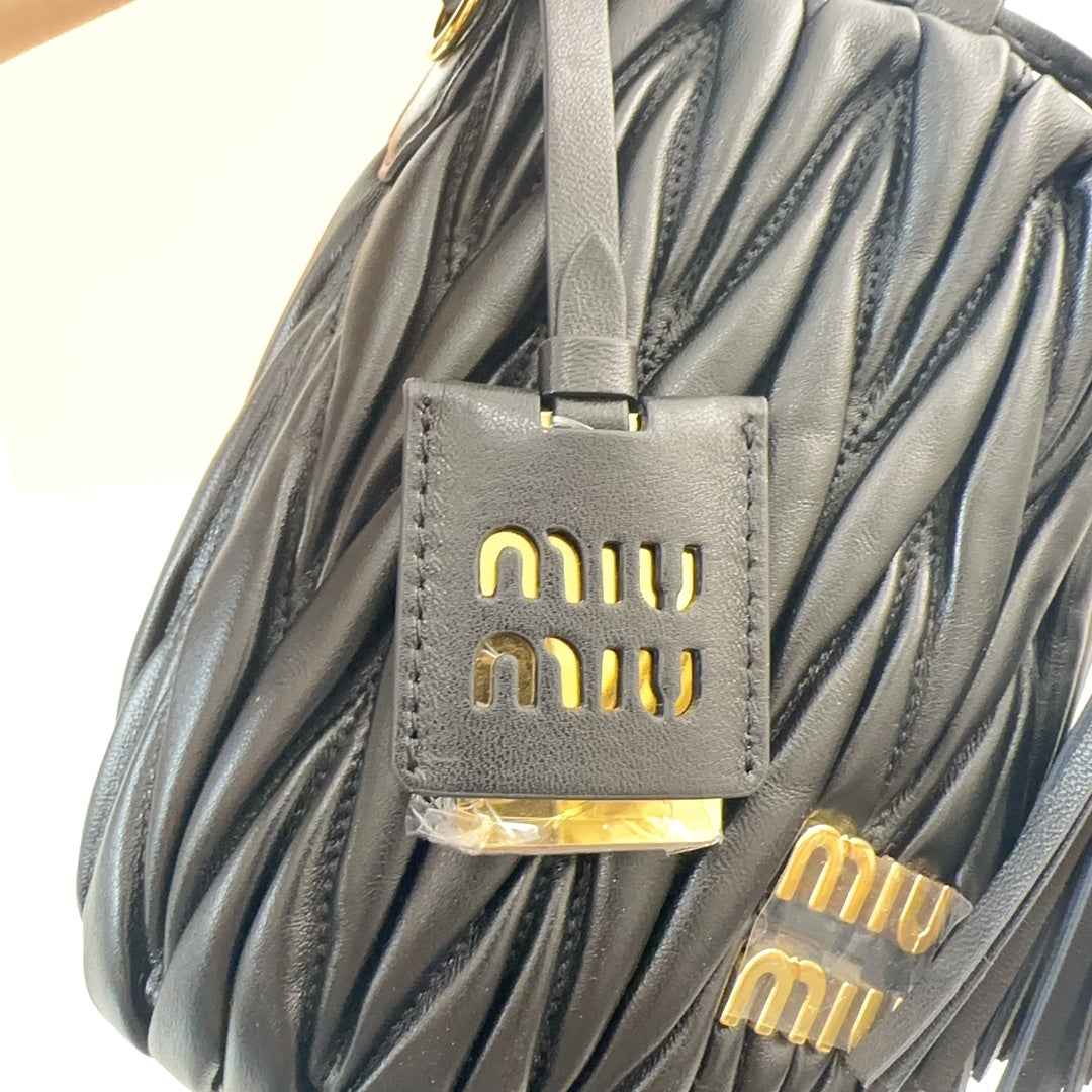 MIU MIU MATELASSÉ SMALL HANDBAG 17 IN BLACK LAMBSKIN