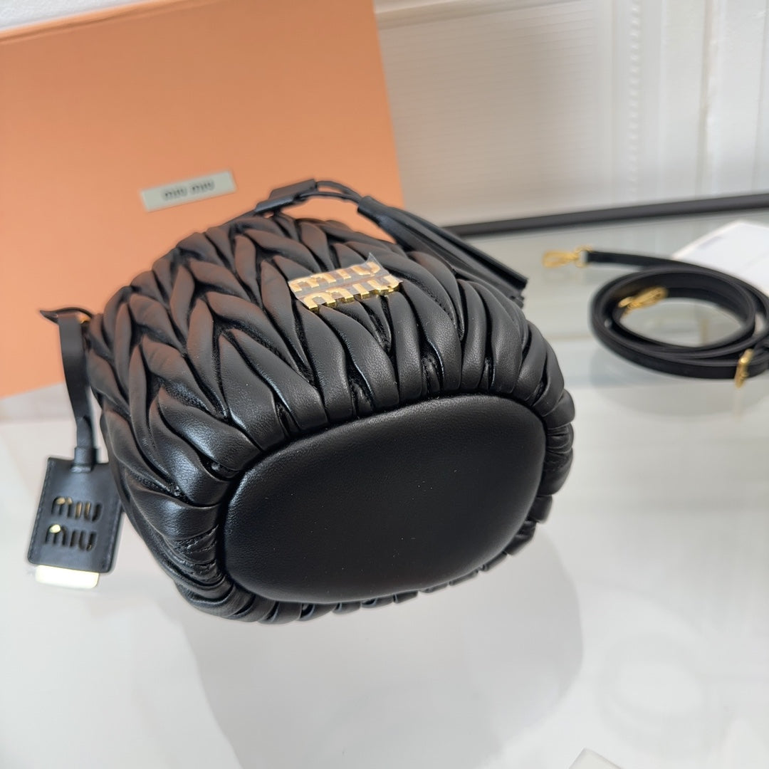 MIU MIU MATELASSÉ SMALL HANDBAG 17 IN BLACK LAMBSKIN