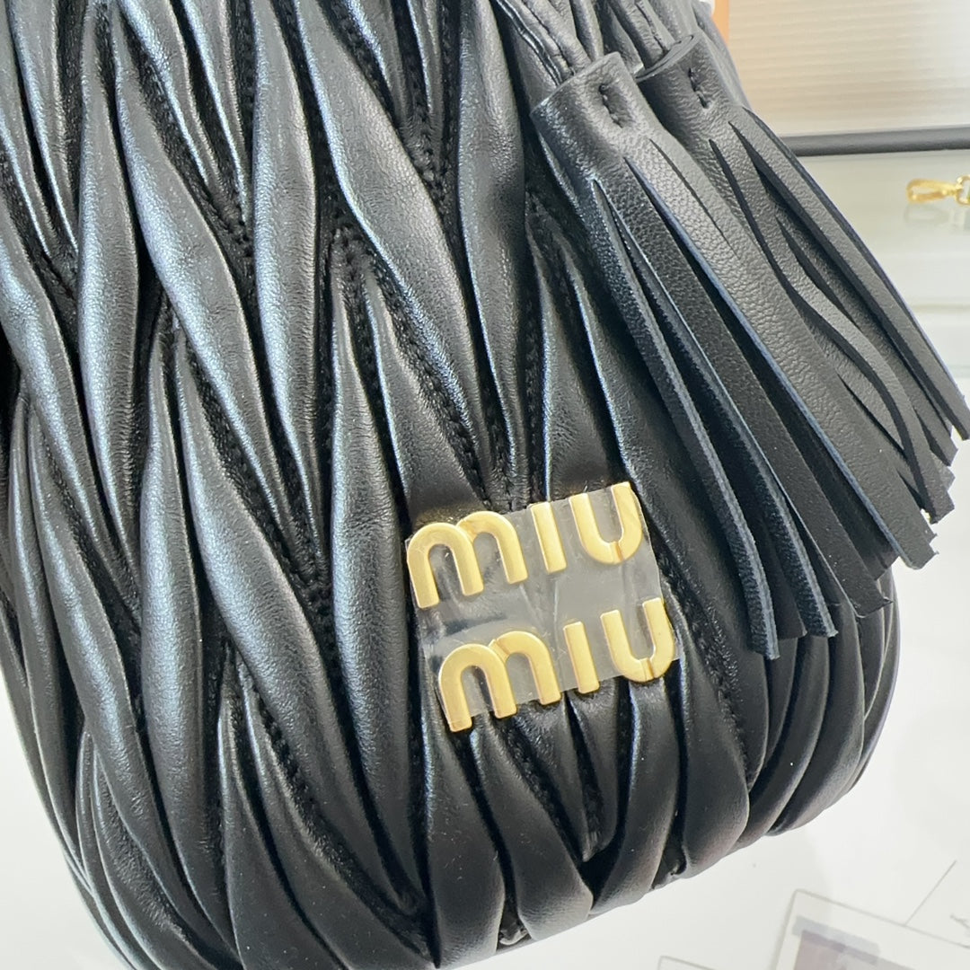 MIU MIU MATELASSÉ SMALL HANDBAG 17 IN BLACK LAMBSKIN