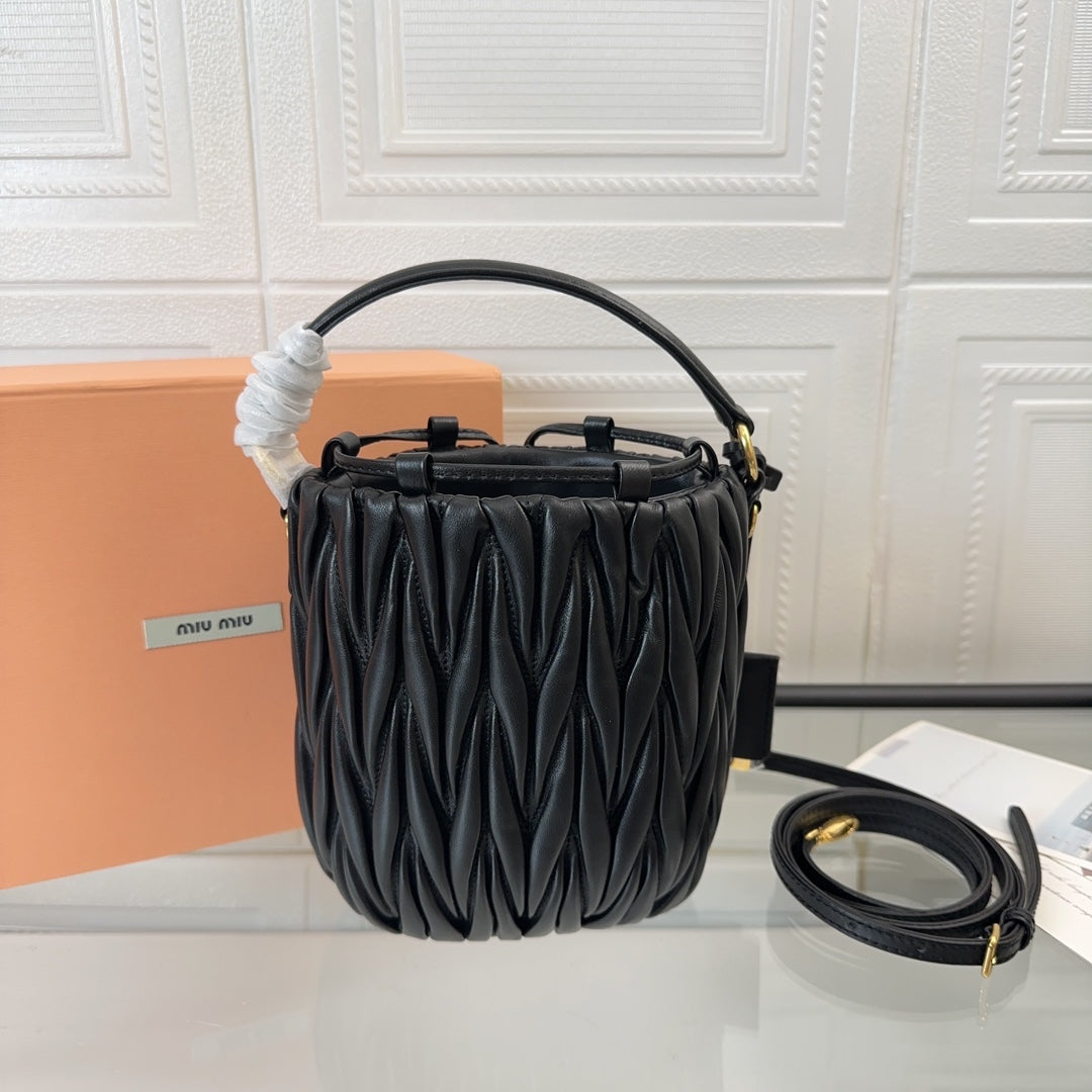 MIU MIU MATELASSÉ SMALL HANDBAG 17 IN BLACK LAMBSKIN