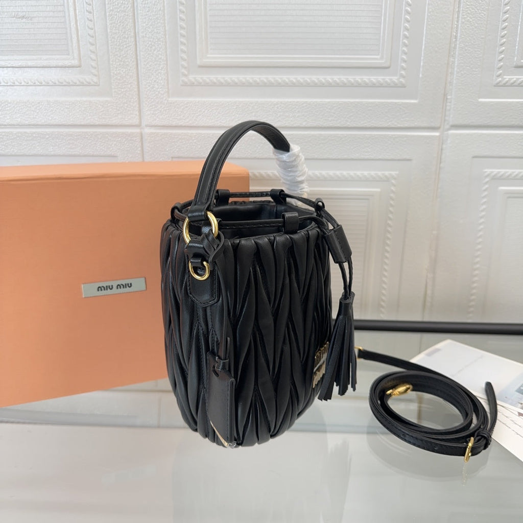 MIU MIU MATELASSÉ SMALL HANDBAG 17 IN BLACK LAMBSKIN