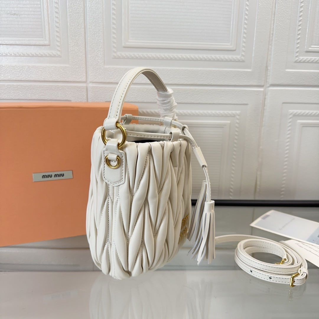 MIU MIU MATELASSÉ SMALL HANDBAG 17 IN WHITE LAMBSKIN