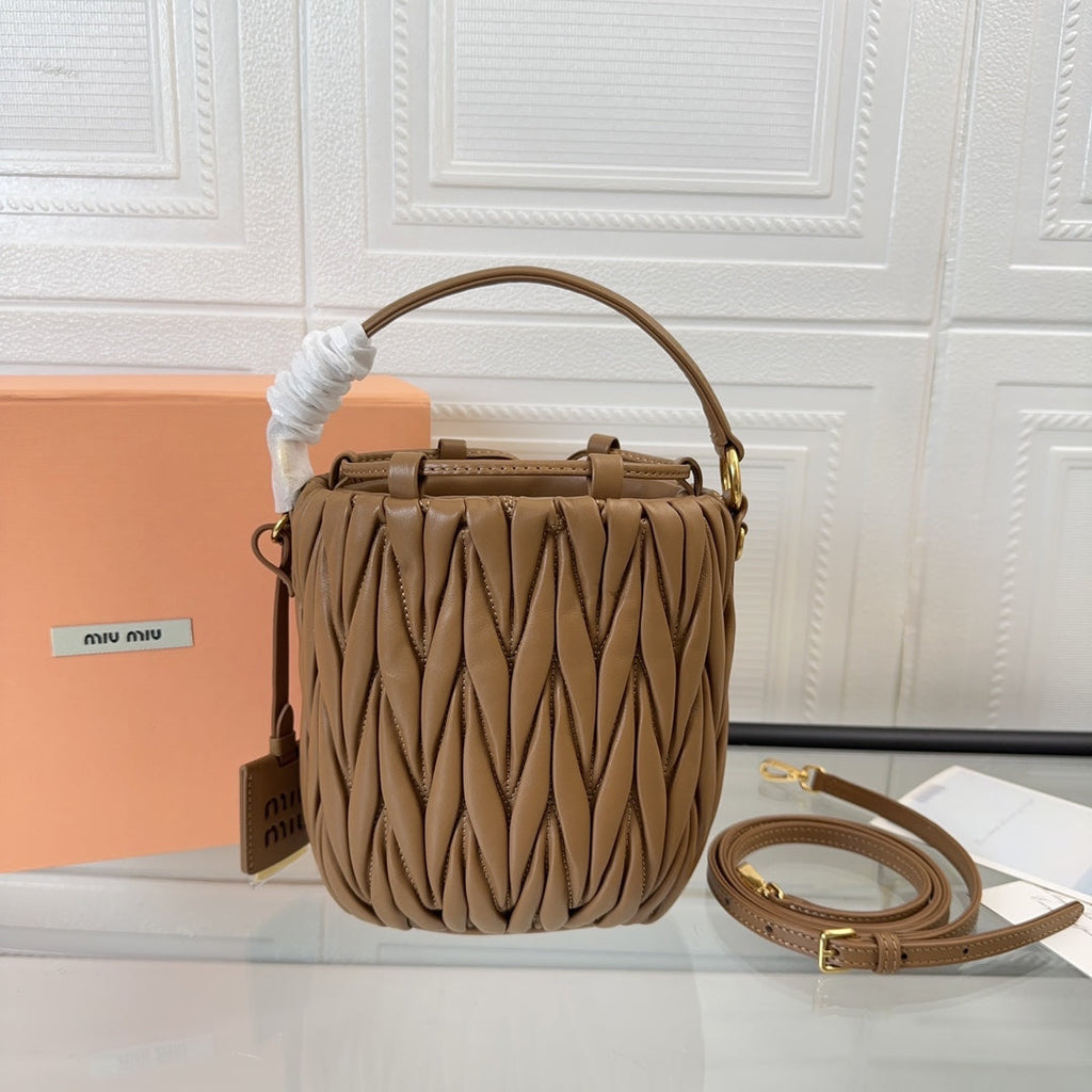 MIU MIU MATELASSÉ SMALL HANDBAG 17 IN BROWN LAMBSKIN