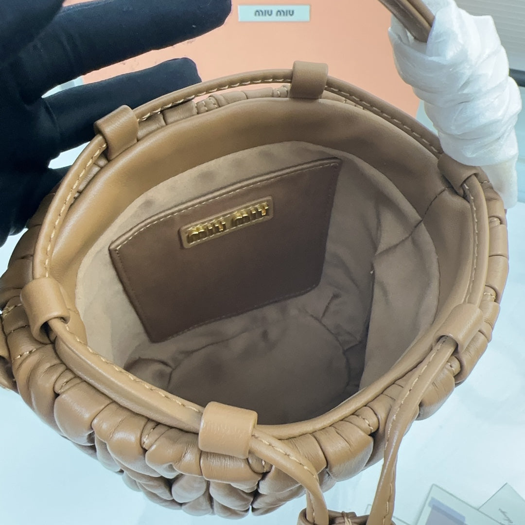 MIU MIU MATELASSÉ SMALL HANDBAG 17 IN BROWN LAMBSKIN