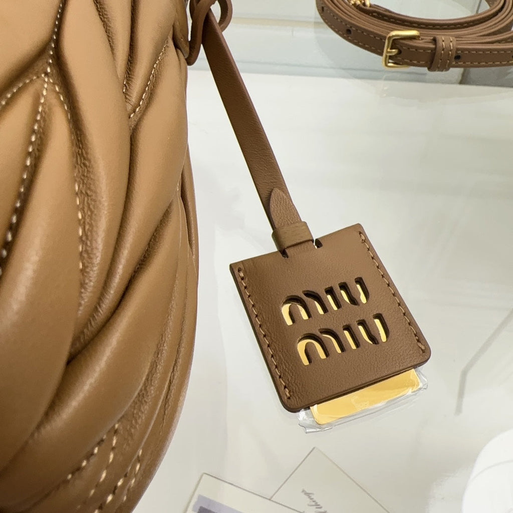 MIU MIU MATELASSÉ SMALL HANDBAG 17 IN BROWN LAMBSKIN