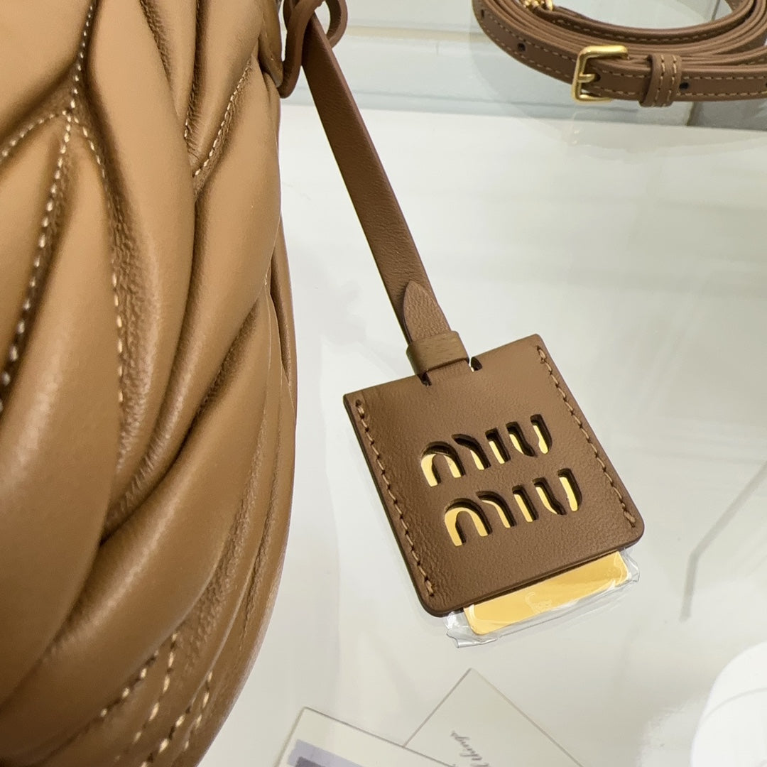 MIU MIU MATELASSÉ SMALL HANDBAG 17 IN BROWN LAMBSKIN