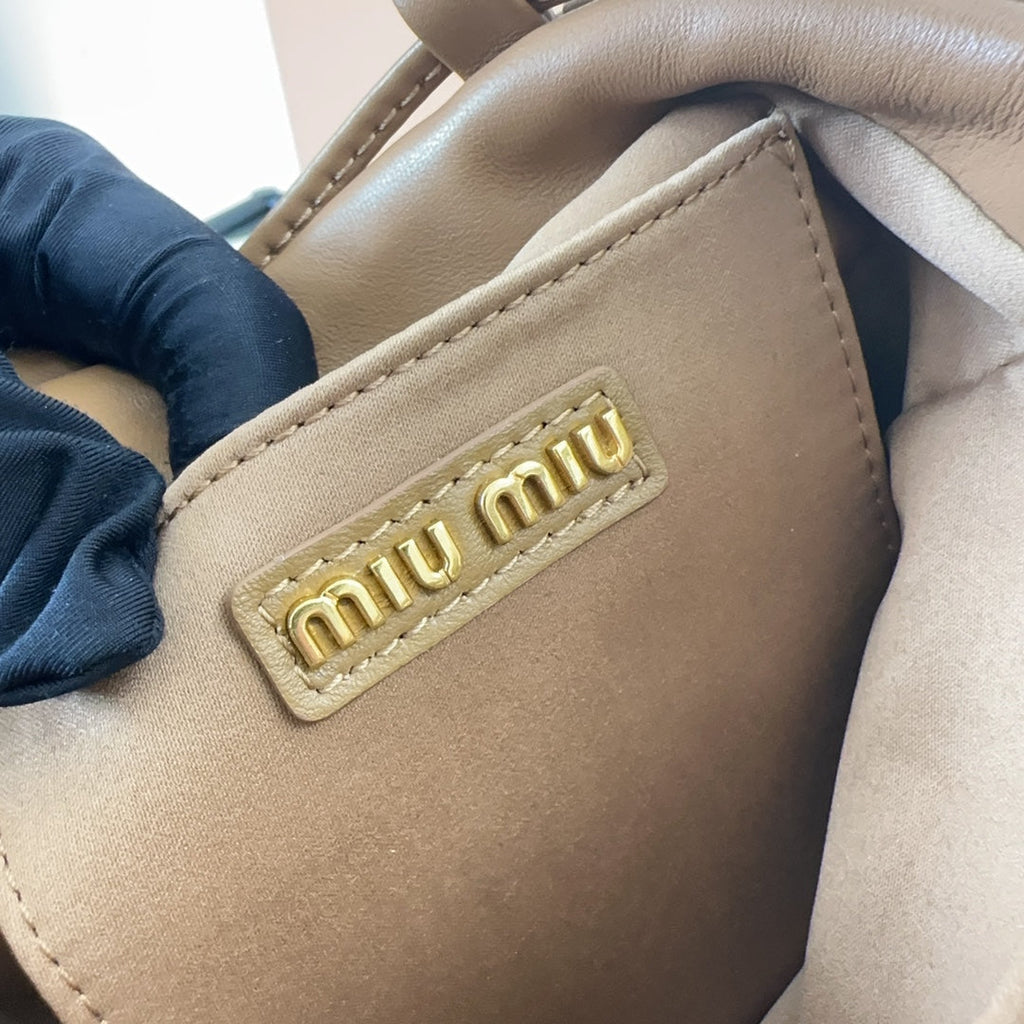 MIU MIU MATELASSÉ SMALL HANDBAG 17 IN BROWN LAMBSKIN