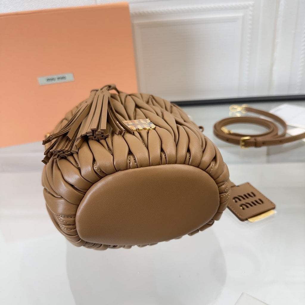 MIU MIU MATELASSÉ SMALL HANDBAG 17 IN BROWN LAMBSKIN