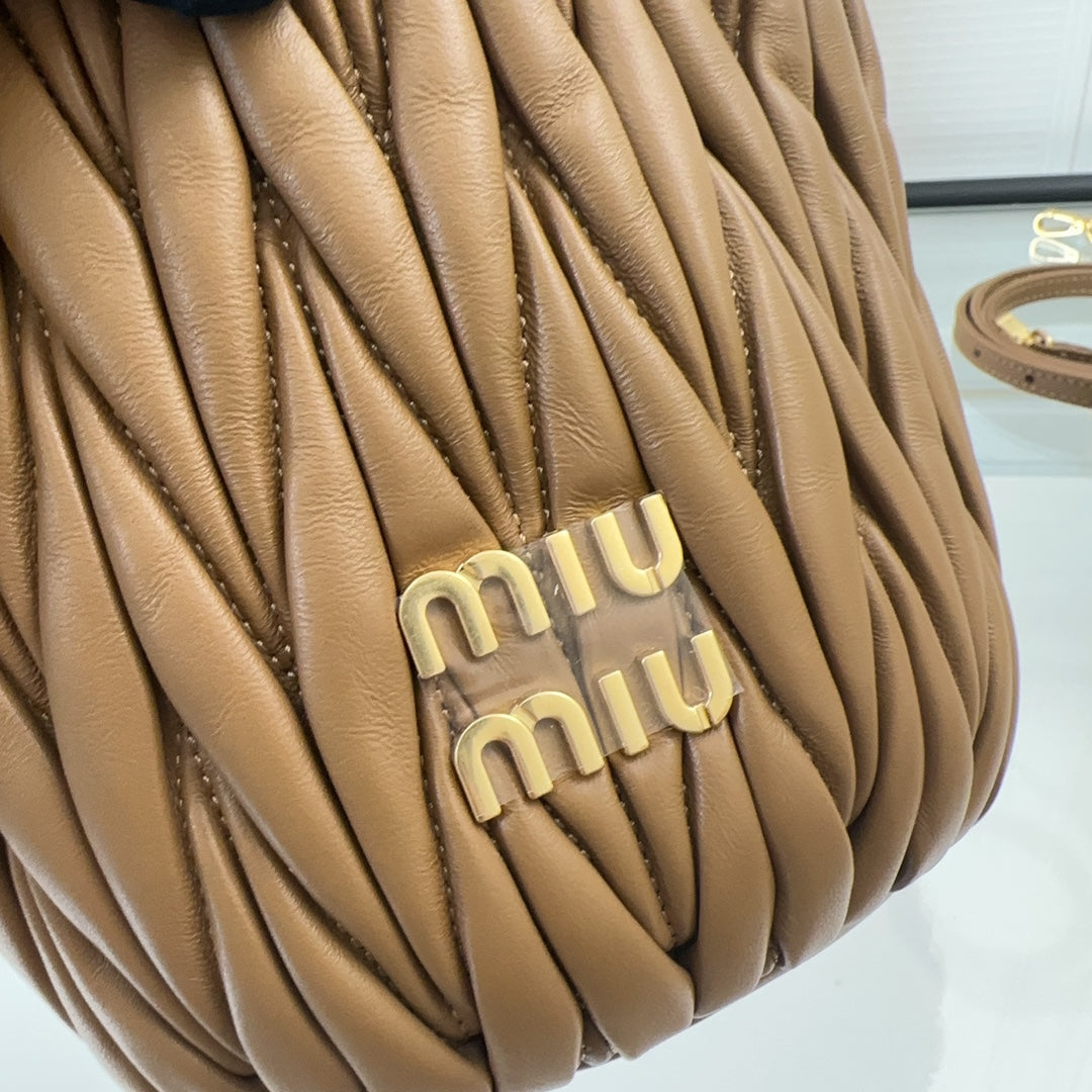 MIU MIU MATELASSÉ SMALL HANDBAG 17 IN BROWN LAMBSKIN