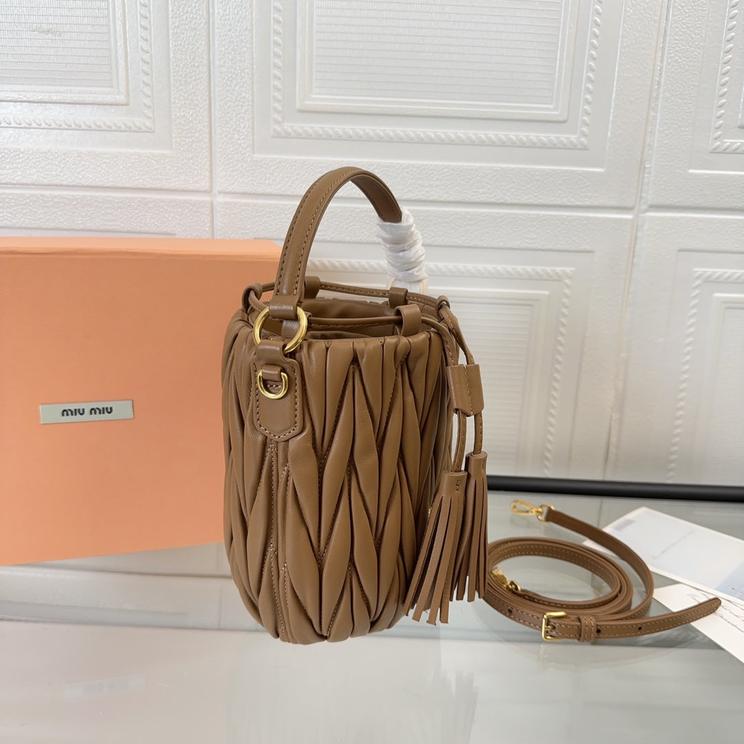 MIU MIU MATELASSÉ SMALL HANDBAG 17 IN BROWN LAMBSKIN
