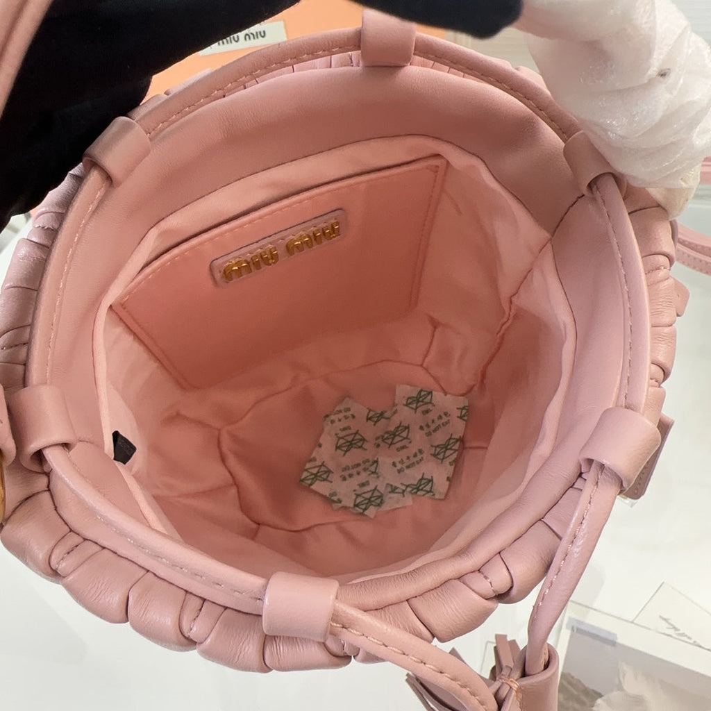 MIU MIU MATELASSÉ SMALL HANDBAG 17 IN LIGHT PINK LAMBSKIN