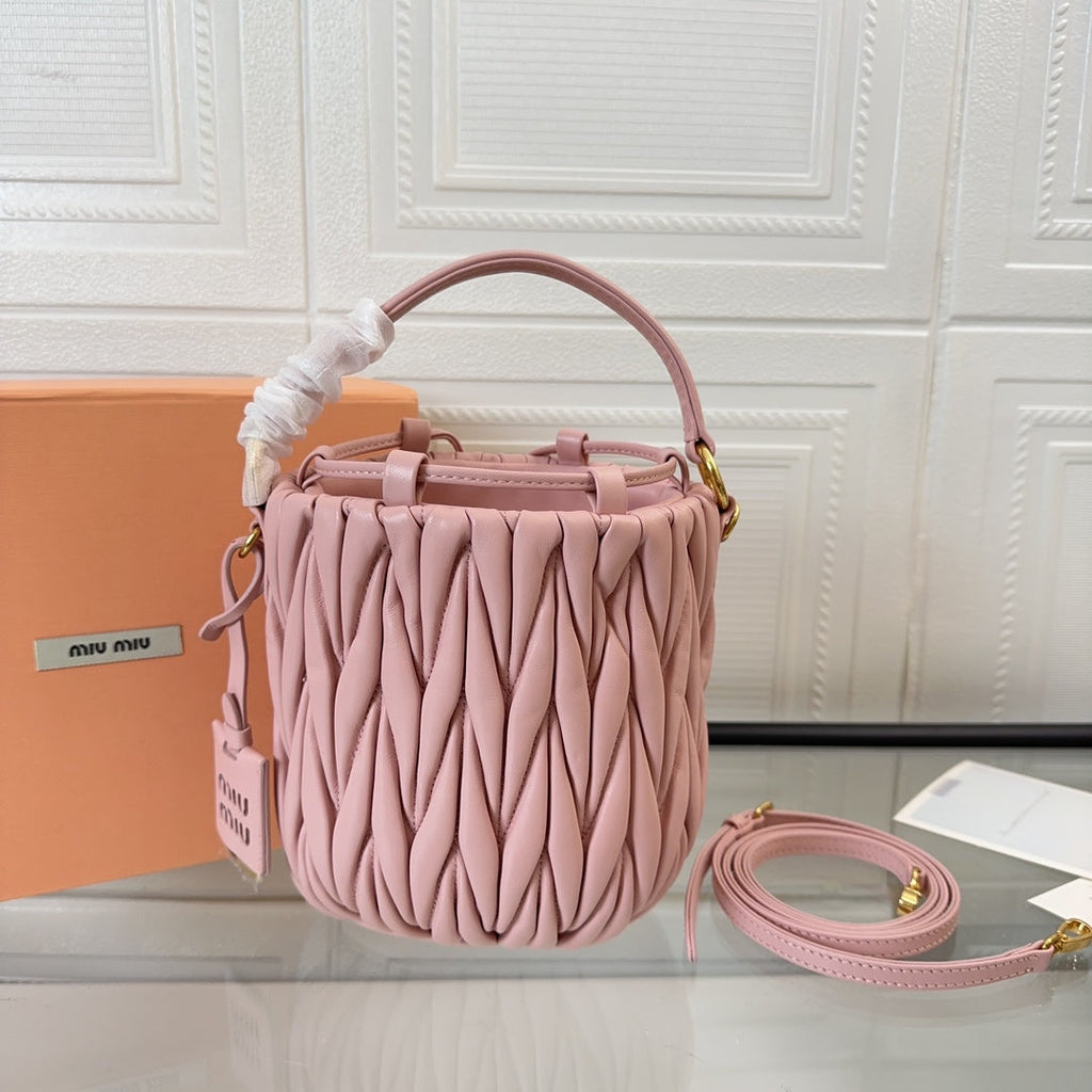 MIU MIU MATELASSÉ SMALL HANDBAG 17 IN LIGHT PINK LAMBSKIN