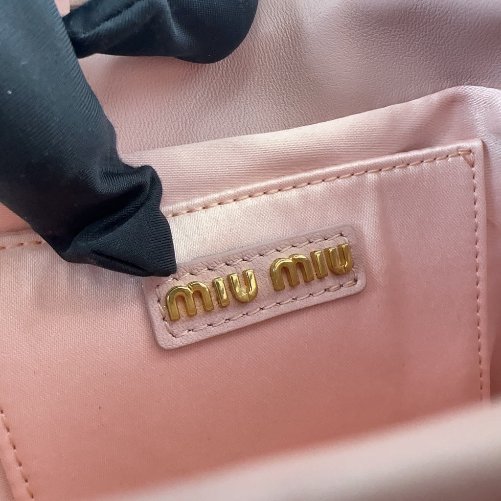 MIU MIU MATELASSÉ SMALL HANDBAG 17 IN LIGHT PINK LAMBSKIN