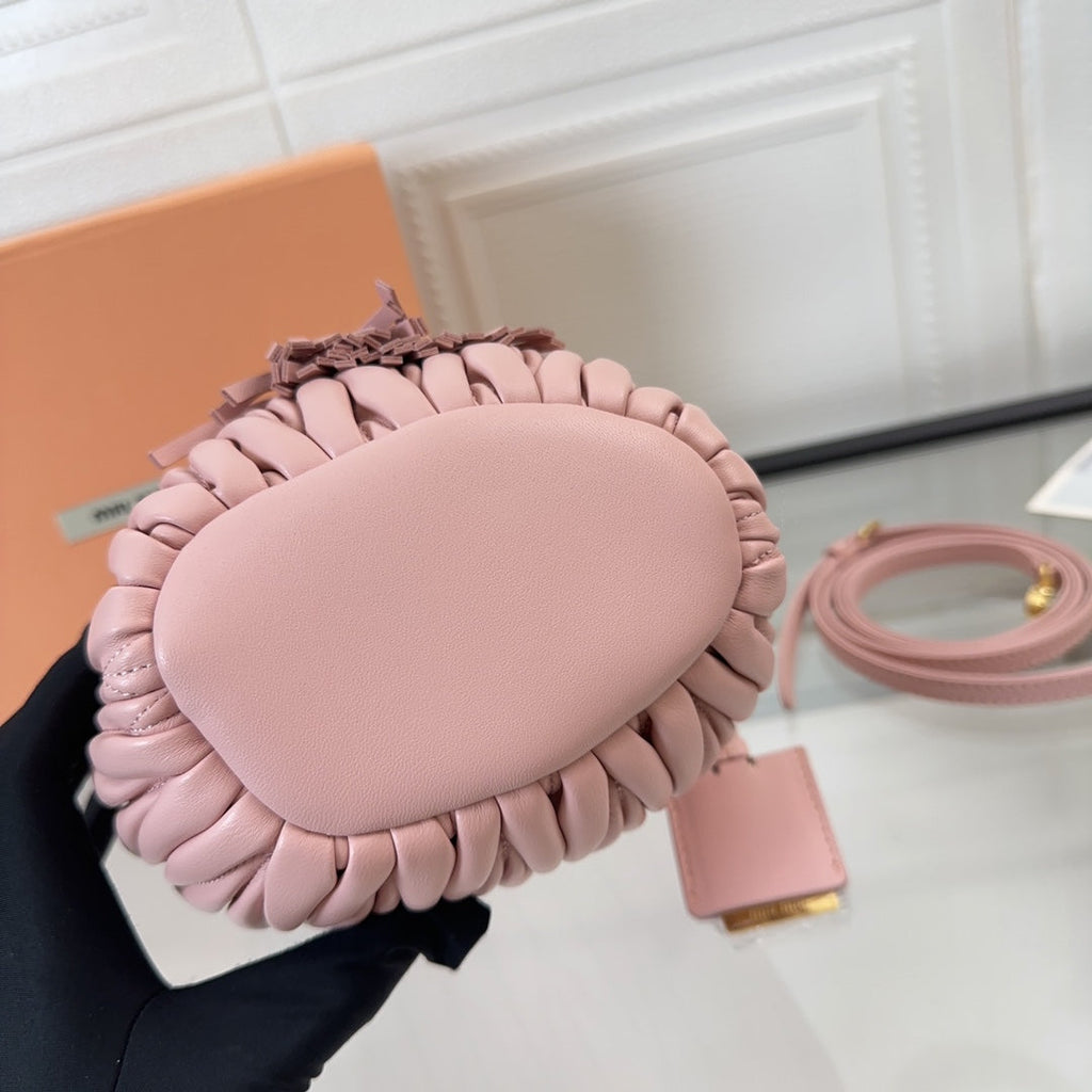 MIU MIU MATELASSÉ SMALL HANDBAG 17 IN LIGHT PINK LAMBSKIN