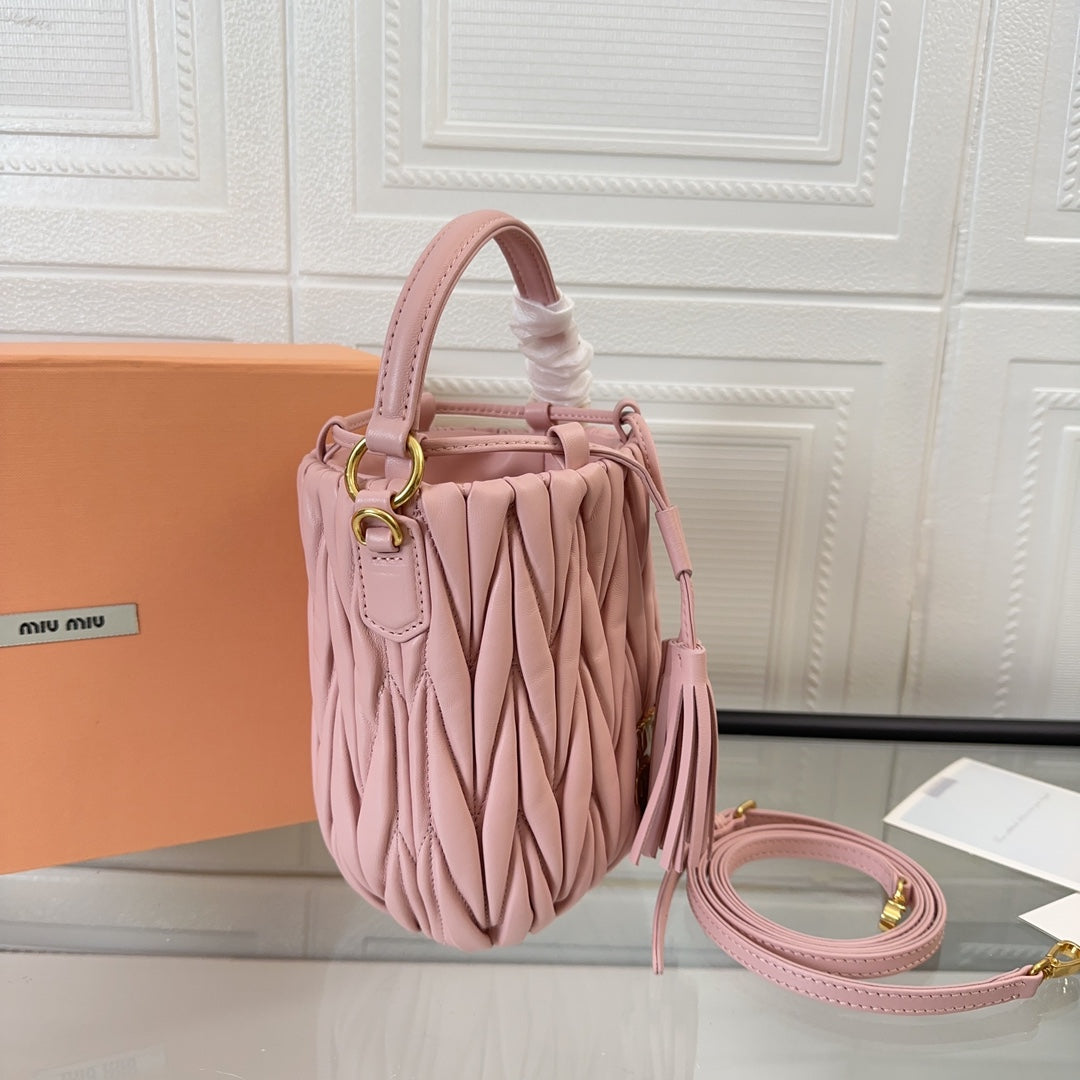 MIU MIU MATELASSÉ SMALL HANDBAG 17 IN LIGHT PINK LAMBSKIN