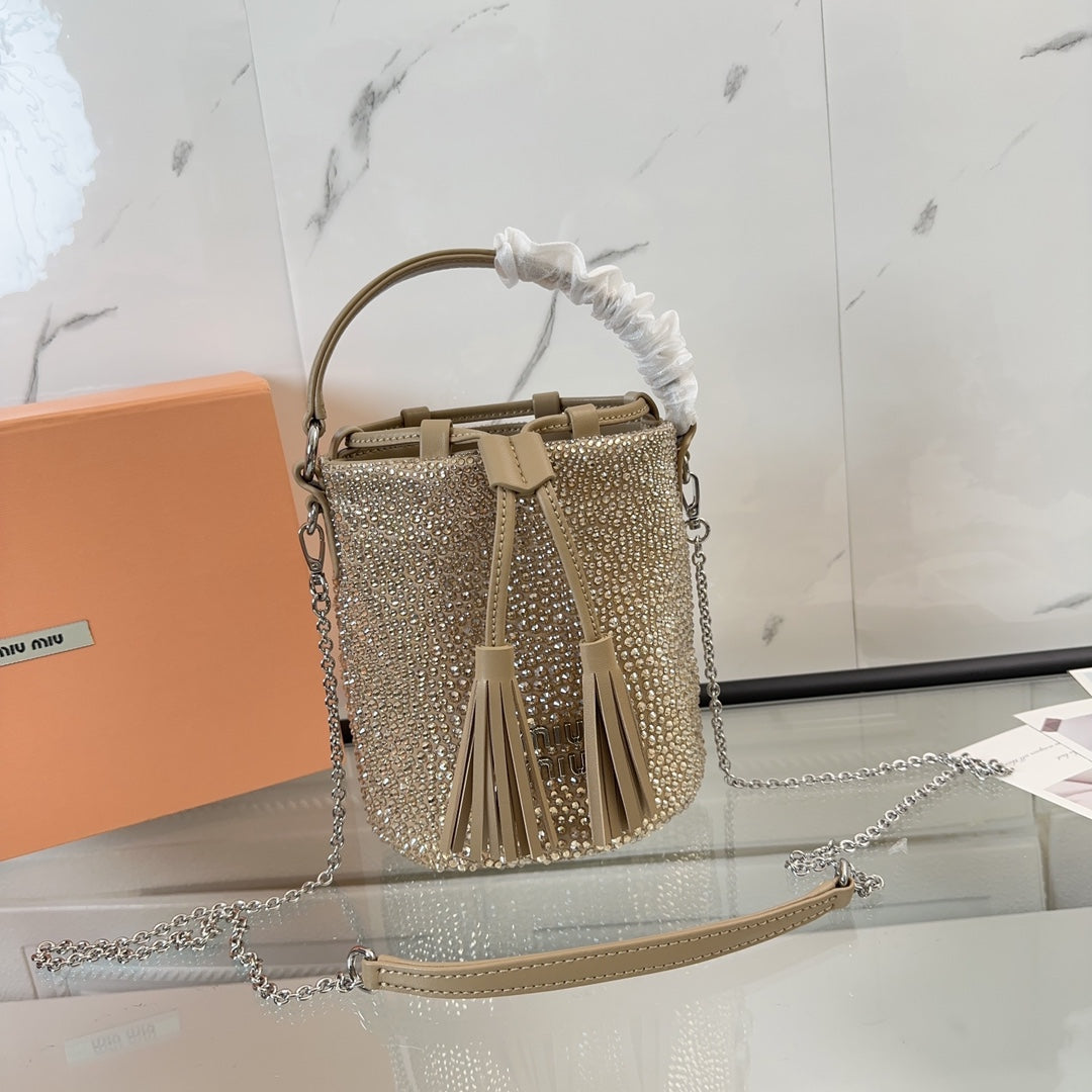 MIU MIU DIAMOND BUCKET BAG 17 IN ECRU BEIGE LAMBSKIN