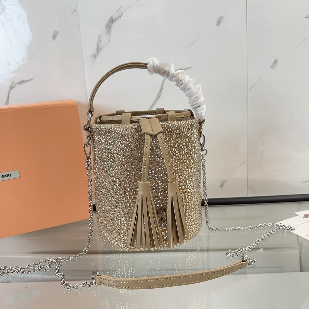 MIU MIU DIAMOND BUCKET BAG 17 IN ECRU BEIGE LAMBSKIN
