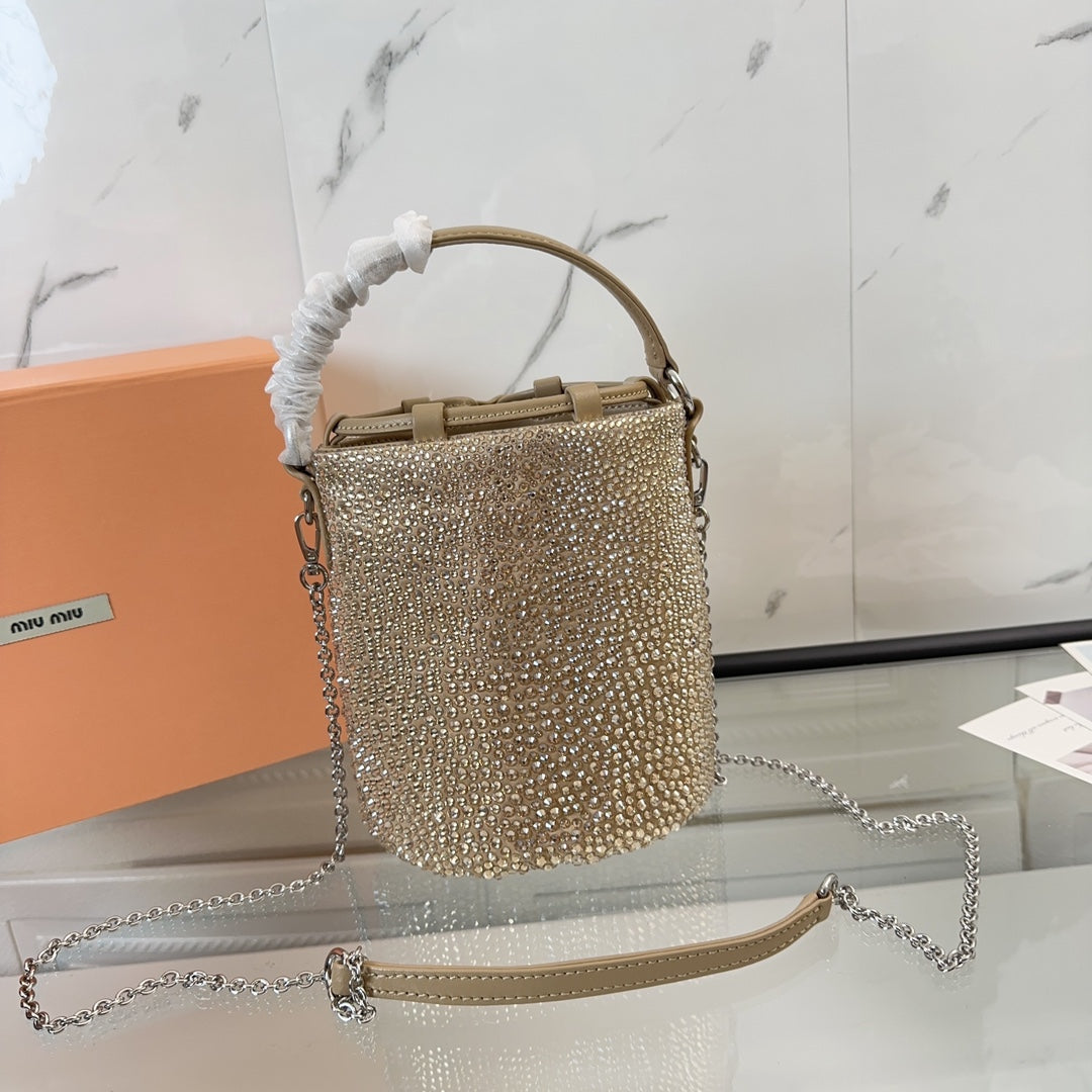 MIU MIU DIAMOND BUCKET BAG 17 IN ECRU BEIGE LAMBSKIN