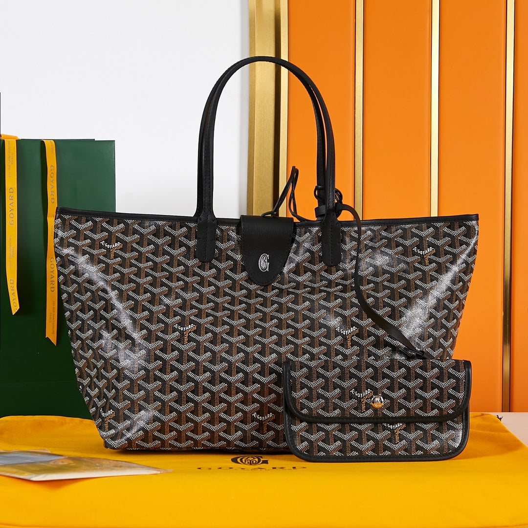 GOYARD SAINT LOUIS PM 34 IN BLACK GOYARDINE CANVAS AND CALFSKIN