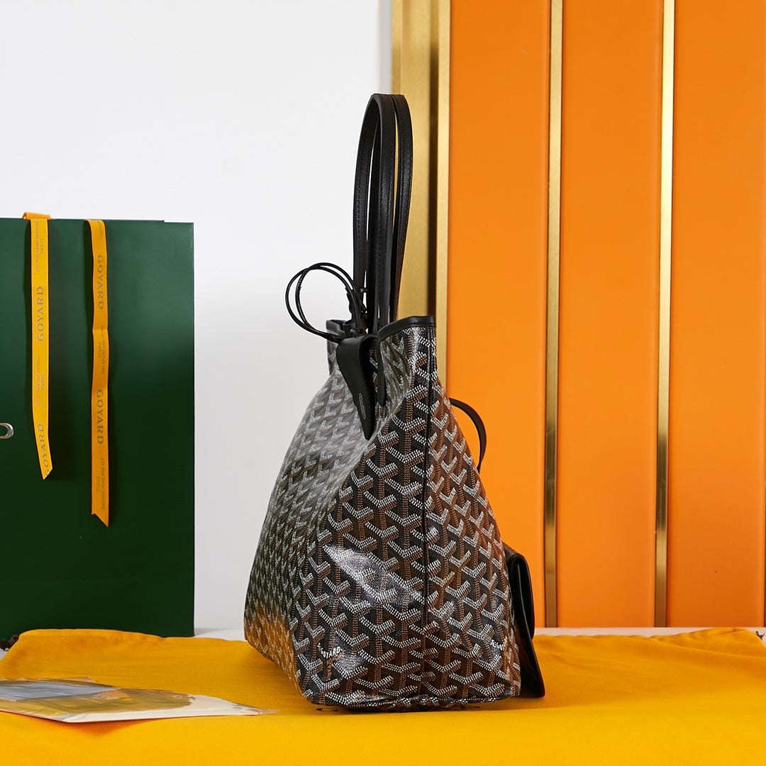 GOYARD SAINT LOUIS PM 34 IN BLACK GOYARDINE CANVAS AND CALFSKIN