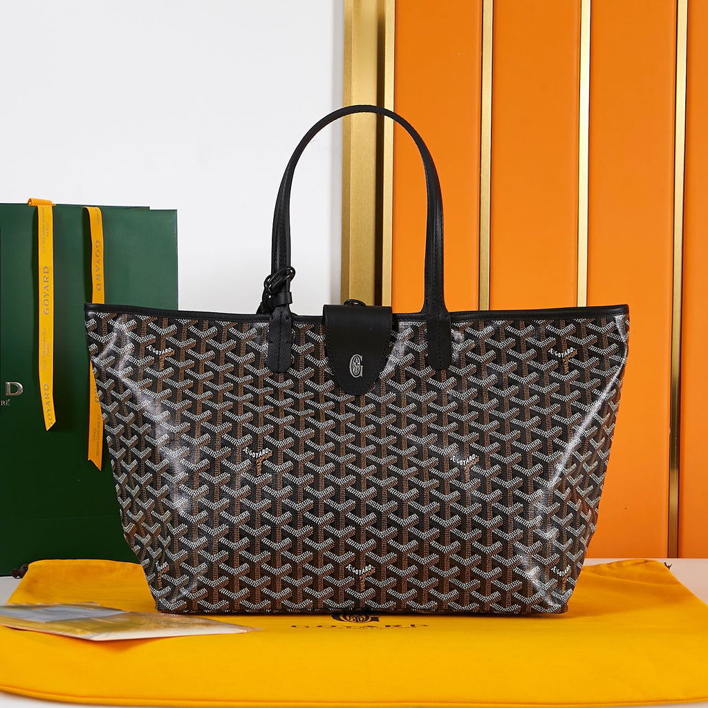 GOYARD SAINT LOUIS PM 34 IN BLACK GOYARDINE CANVAS AND CALFSKIN