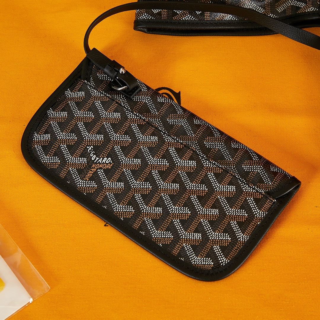 GOYARD SAINT LOUIS PM 34 IN BLACK GOYARDINE CANVAS AND CALFSKIN