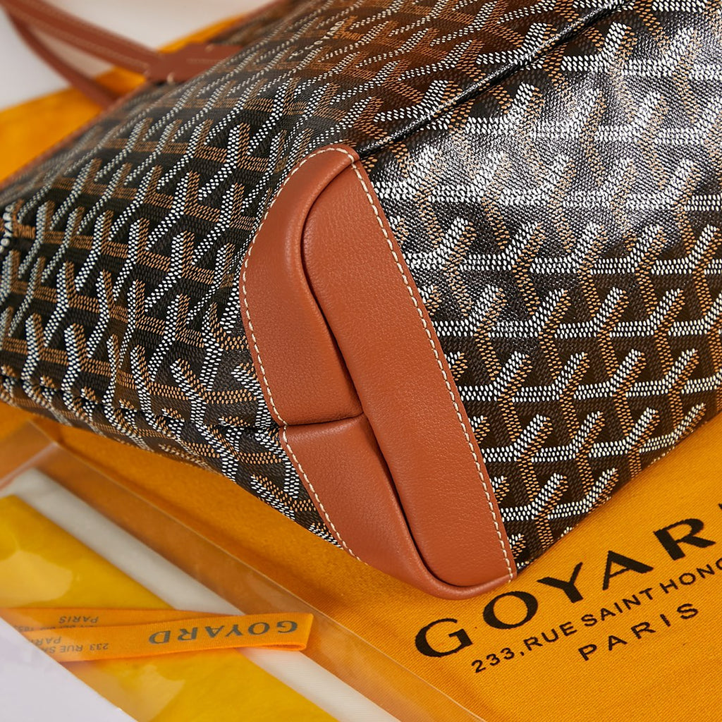 GOYARD SAINT LOUIS PM 30 IN BLACK GOYARDINE CANVAS AND TAN CALFSKIN