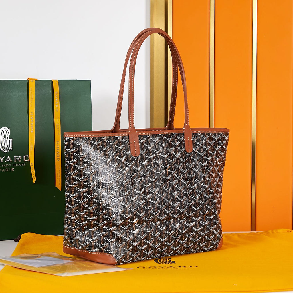 GOYARD SAINT LOUIS PM 30 IN BLACK GOYARDINE CANVAS AND TAN CALFSKIN