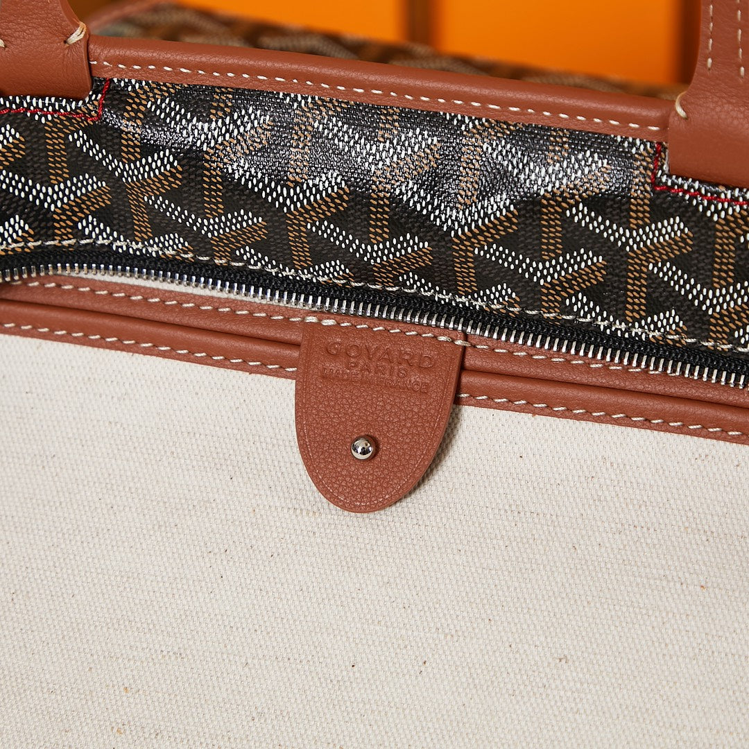 GOYARD SAINT LOUIS PM 30 IN BLACK GOYARDINE CANVAS AND TAN CALFSKIN