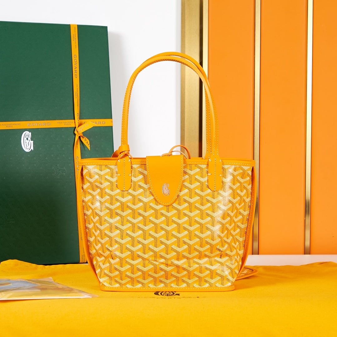 GOYARD ANJOU MINI BAG 20 IN YELLOW GOYARDINE CANVAS AND CALFSKIN