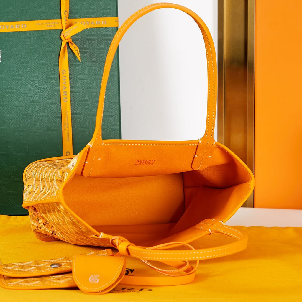 GOYARD ANJOU MINI BAG 20 IN YELLOW GOYARDINE CANVAS AND CALFSKIN