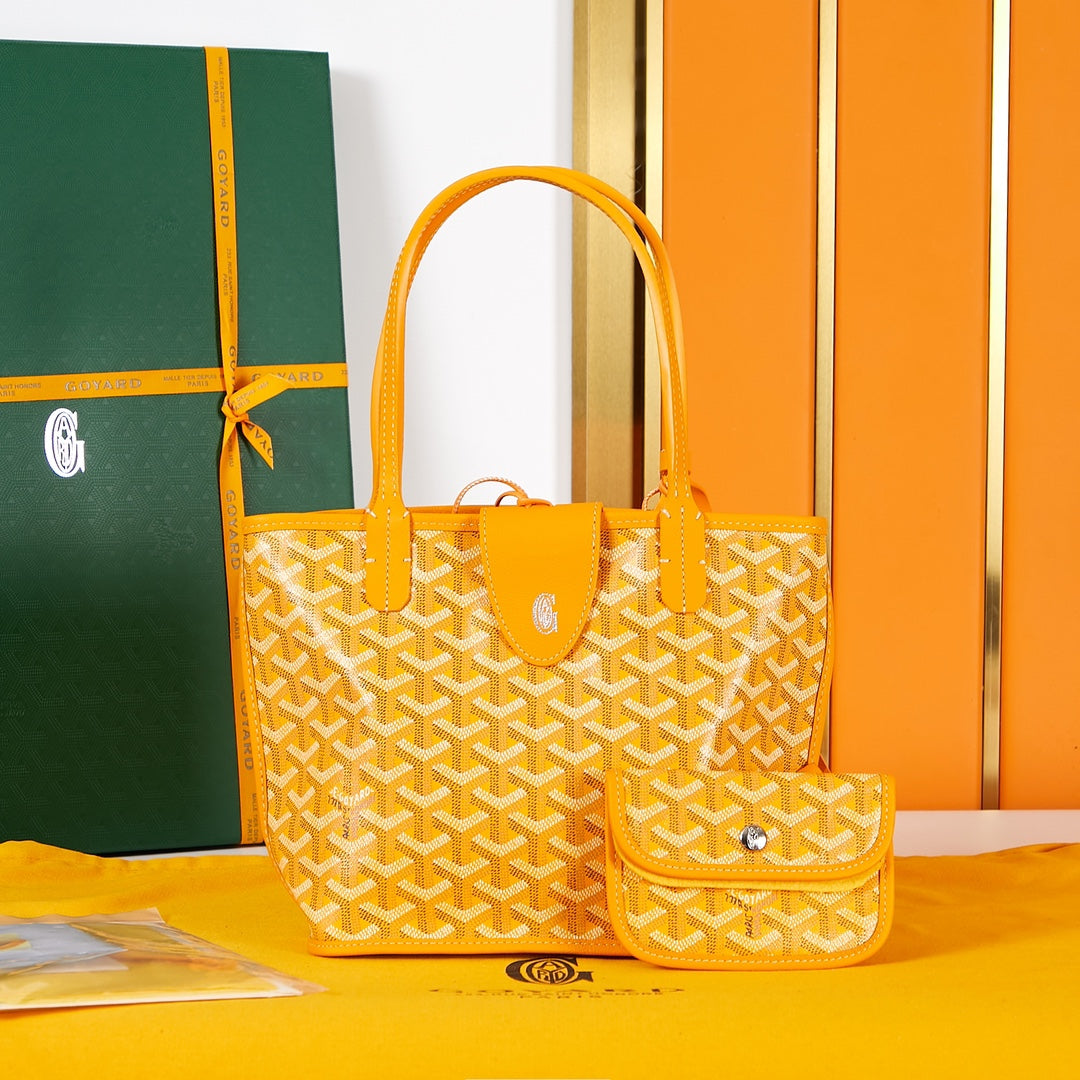 GOYARD ANJOU MINI BAG 20 IN YELLOW GOYARDINE CANVAS AND CALFSKIN