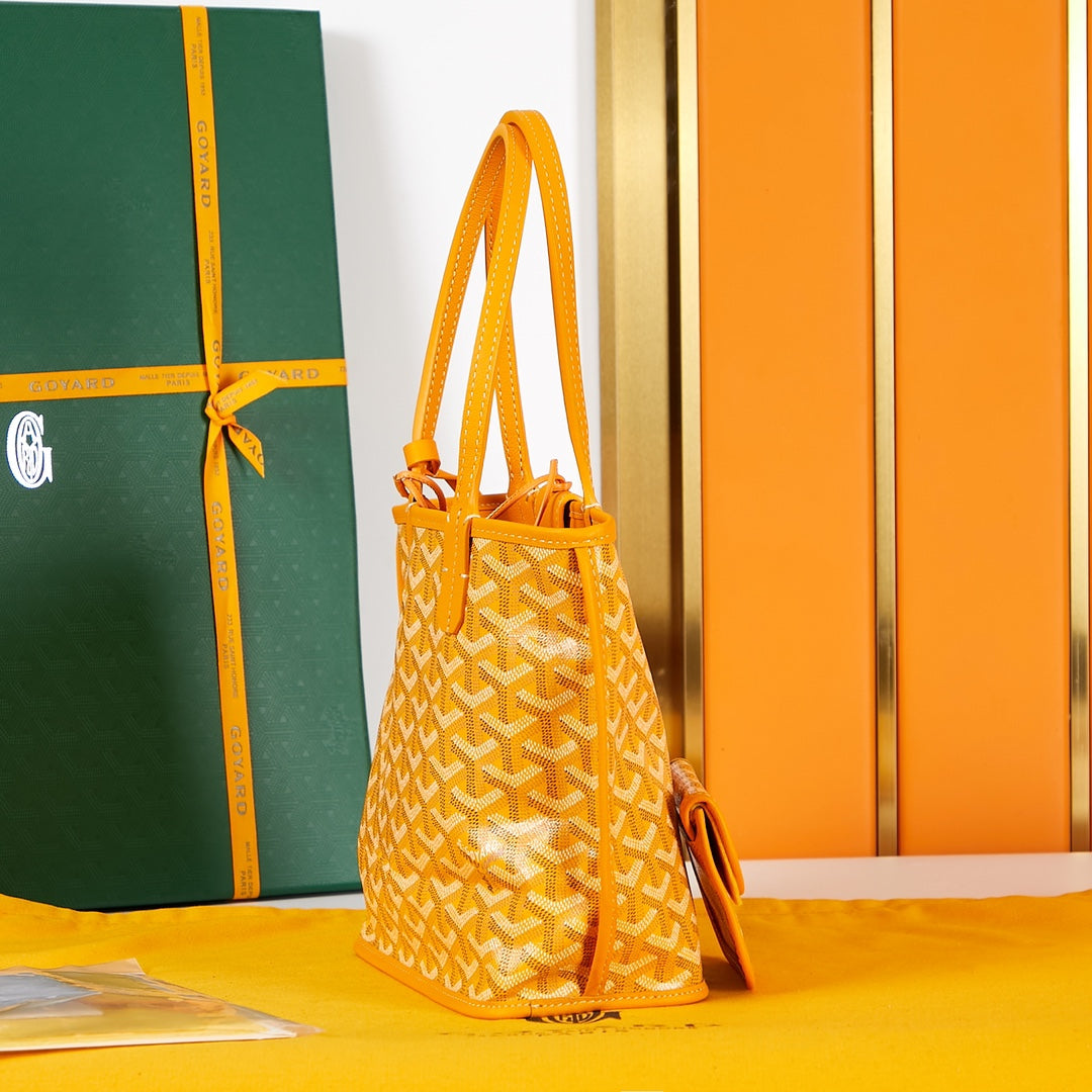 GOYARD ANJOU MINI BAG 20 IN YELLOW GOYARDINE CANVAS AND CALFSKIN
