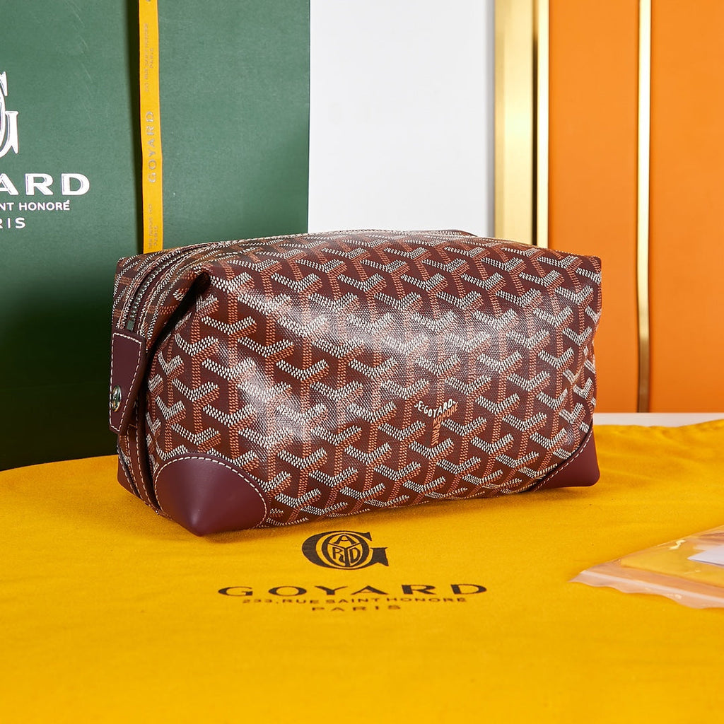 GOYARD BOWLING TOILETRY BAG 24 IN BURGUNDY RED GOYARDINE CANVAS AND CALFSKIN