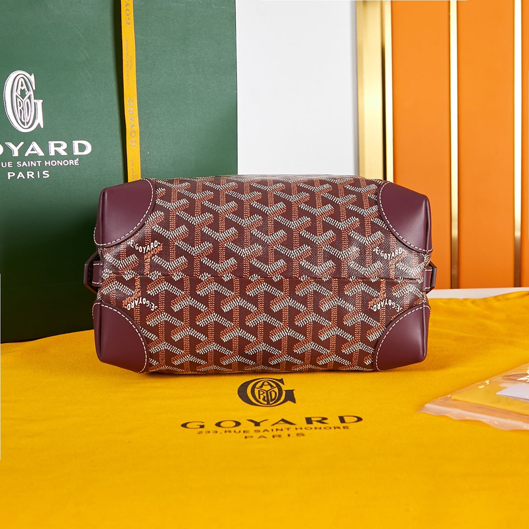 GOYARD BOWLING TOILETRY BAG 24 IN BURGUNDY RED GOYARDINE CANVAS AND CALFSKIN