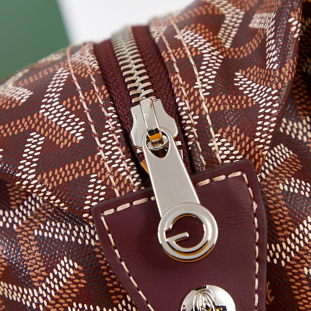 GOYARD BOWLING TOILETRY BAG 24 IN BURGUNDY RED GOYARDINE CANVAS AND CALFSKIN