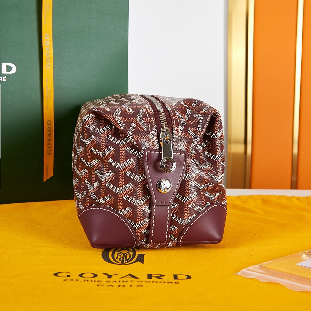 GOYARD BOWLING TOILETRY BAG 24 IN BURGUNDY RED GOYARDINE CANVAS AND CALFSKIN