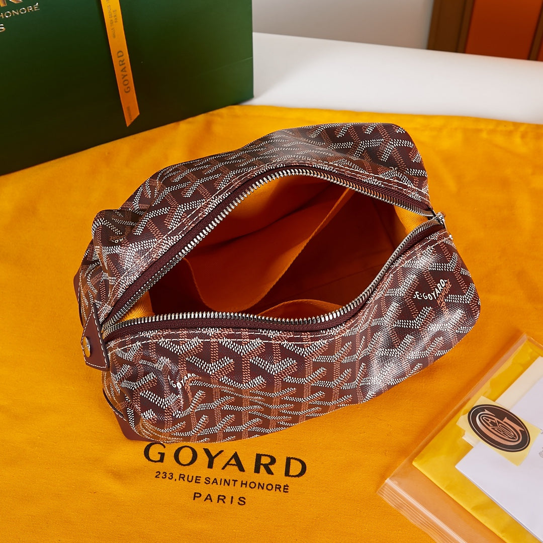 GOYARD BOWLING TOILETRY BAG 24 IN BURGUNDY RED GOYARDINE CANVAS AND CALFSKIN