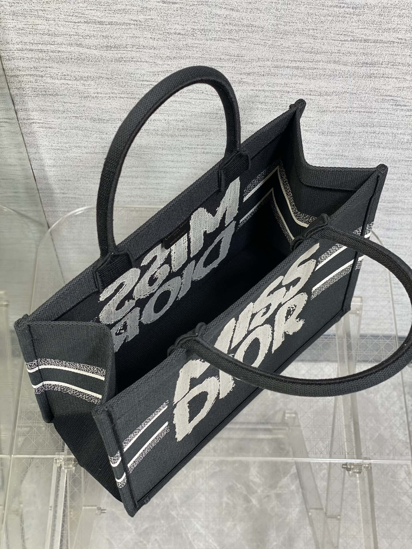 DIOR MEDIUM BOOK TOTE 36 IN BLACK MIX WHITE CANVAS 226507