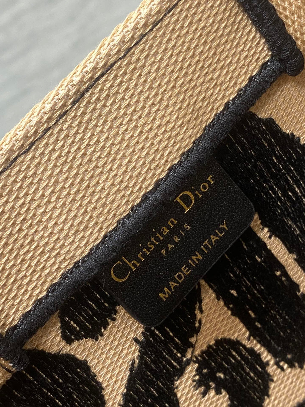 DIOR BOOK TOTE 26 BEIGE AND BLACK MISS GRAFFITI EMBROIDERY