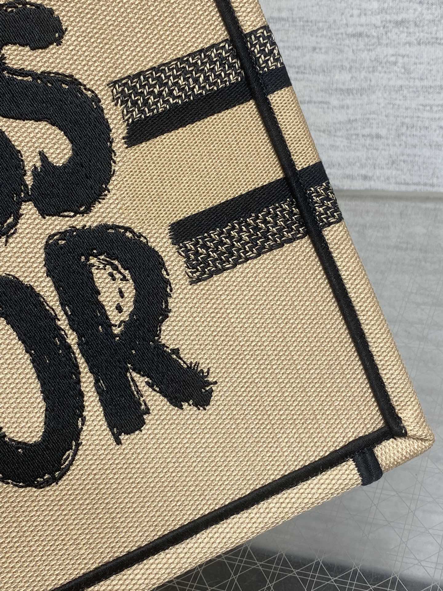 DIOR BOOK TOTE 26 BEIGE AND BLACK MISS GRAFFITI EMBROIDERY